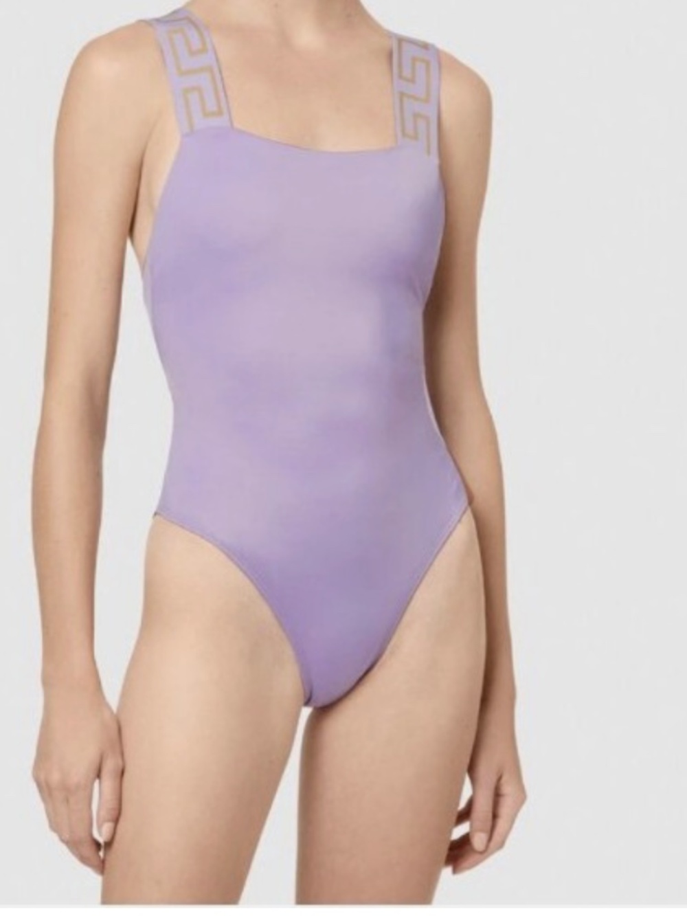 Versace Lavender Women's One-Piece Swimsuit with Gold-Trim Straps